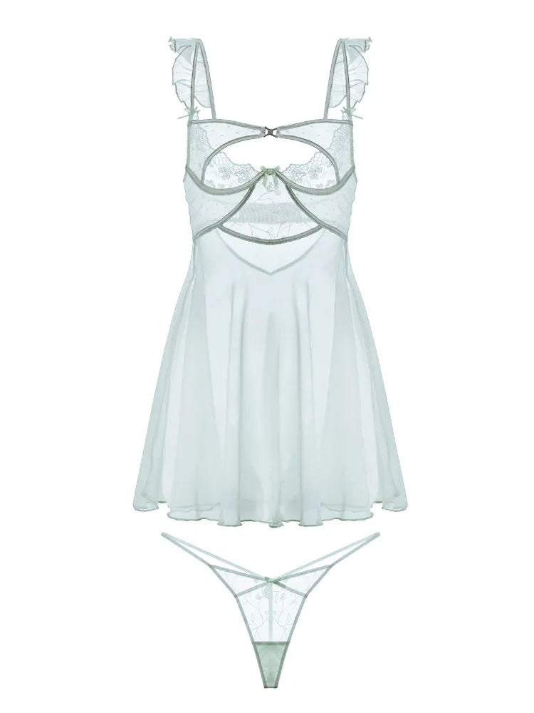 LIZAKOSHT  -  French Nightgowns Sexy Lingerie See Through Mesh Lace Nightdress Women's  Pajamas Embroidery Suspenders Dressing Gowns