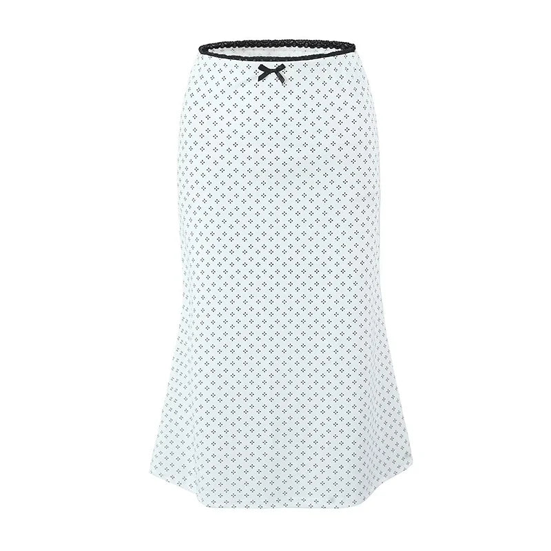 LIZAKOSHT  -  New 2024 Women Lace Trim Floral Print Fishtail Skirt Bow Elastic Waist Female Summer Midi Skirt Holiday