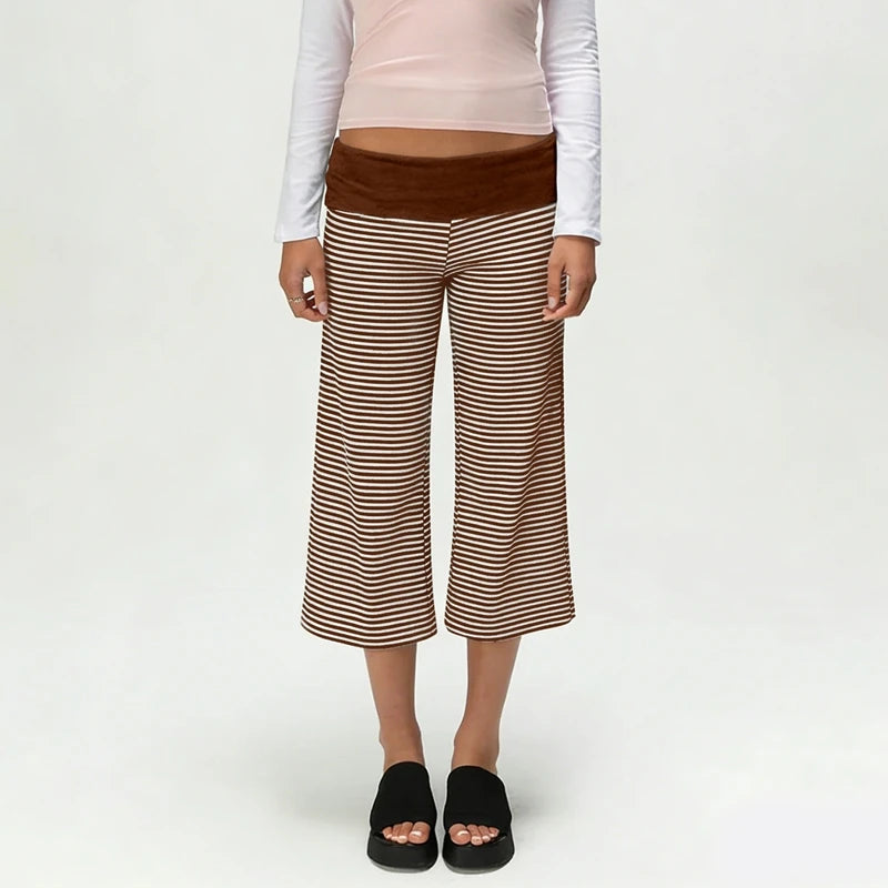 LIZAKOSHT  -  Women's Y2k Fold Over Loungewear Capris Wide Leg Cropped Flowy Gaucho Pants Comfy Casual Yoga Coluttes Pajama Bottoms