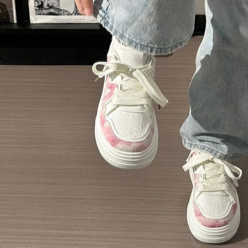 LIZAKOSHT  -  Sweet Pink Shoes for Women PU Leather Fashion Collegiate Style Women Sneakers Casual Versatile Kawaii Ladies Shoes