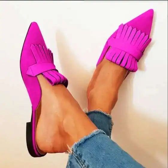 LIZAKOSHT  -  Women Slippers Mules Shoes Flat Heels Pointed Toe Shoes Casual Slides Women's Shoes