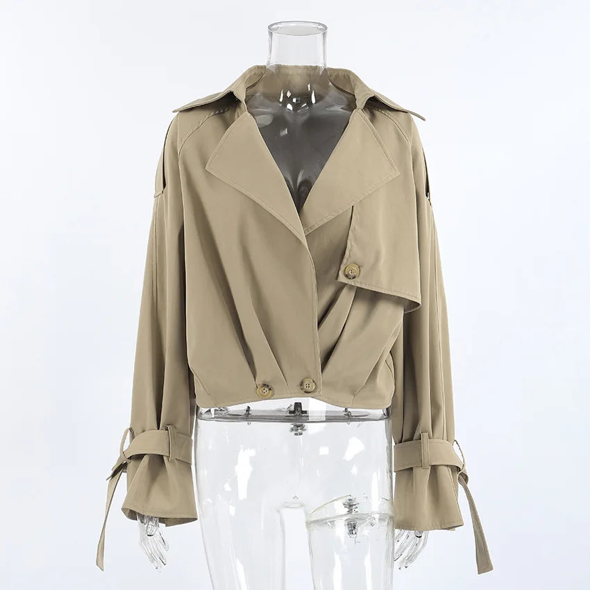 LIZAKOSHT  -  Autumn New Cropped Trench Jacket Women Streetwear Double Breasted Long Sleeve Casual Short Top Female Fashion Coat Outfits 2025