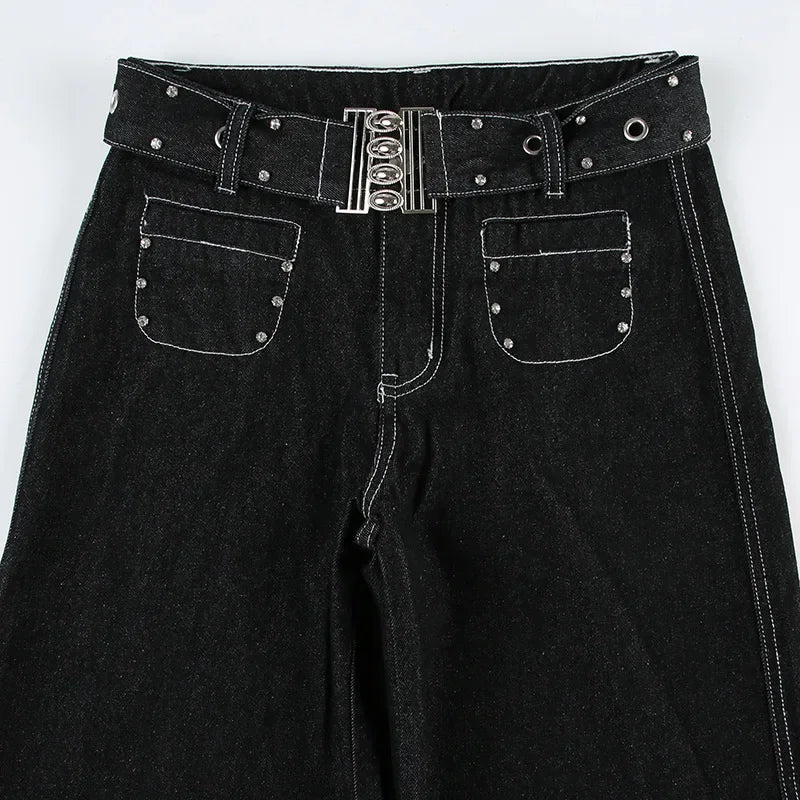 LIZAKOSHT  -  New Punk Gothic Denim Pants Women Y2K Vintage Streetwear Harajuku Y2k E-girl High Waist Wide Leg Pants Emo Alt Jeans Femme