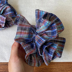 LIZAKOSHT  -  1PC Navy Blue Plaid Double-Layer Large Intestine Hair Scrunchie for Women - Elegant Hair Tie for Buns, Side Low Ponytails
