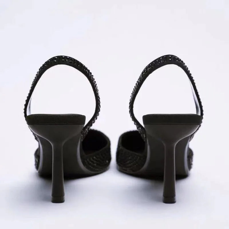 LIZAKOSHT  -  Summer New Brand Women Sandals Fashion Crystal Buckle Slingback High Heels Party Elegant Gold Woman Shoes Sexy Pumps