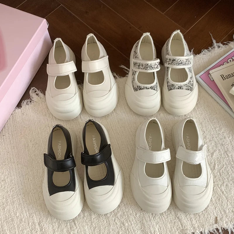 LIZAKOSHT  -  Small White Shoes Female Footwear All-Match Clogs Platform Summer Dress Creepers New Mary Janes Hook & Loop Women's Shoes Platfo