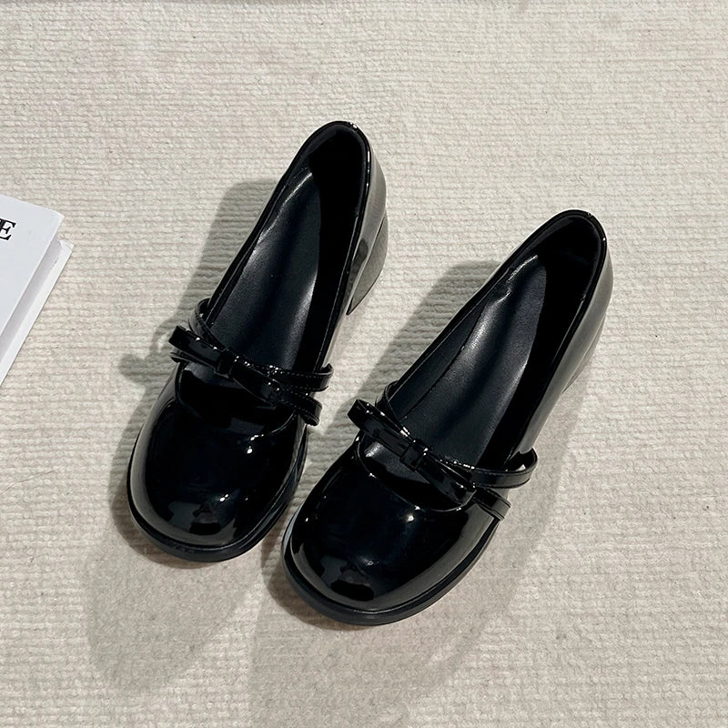 LIZAKOSHT  -  Vintage Slip On Thick Heel Women Mary Jane Shoes Fashion Butterfly-knot Dress Pumps Spring Autumn Concise Zapatos De Mujer