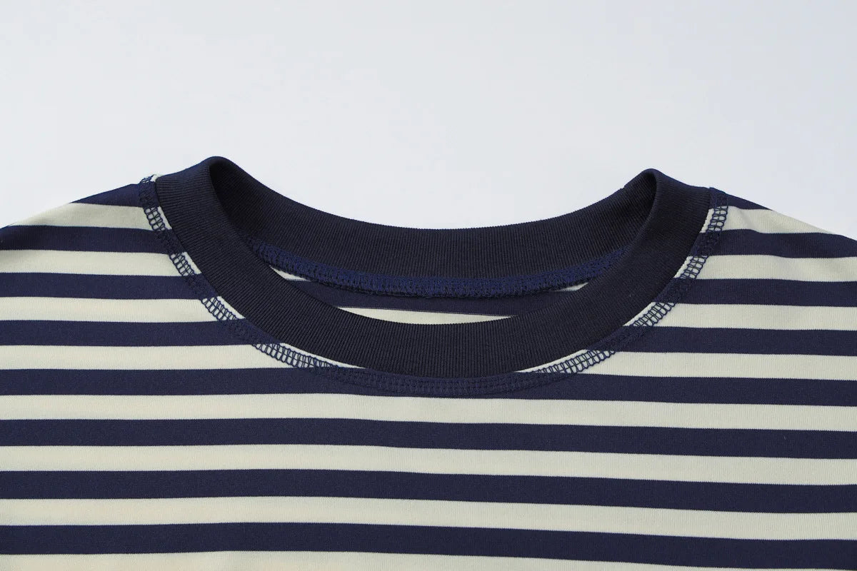 LIZAKOSHT  -  Casual Striped T-shirts for Women 2025 Autumn O-neck Long Sleeve Loose Tops Tees Female Contrast Color T Shirt Streetwear