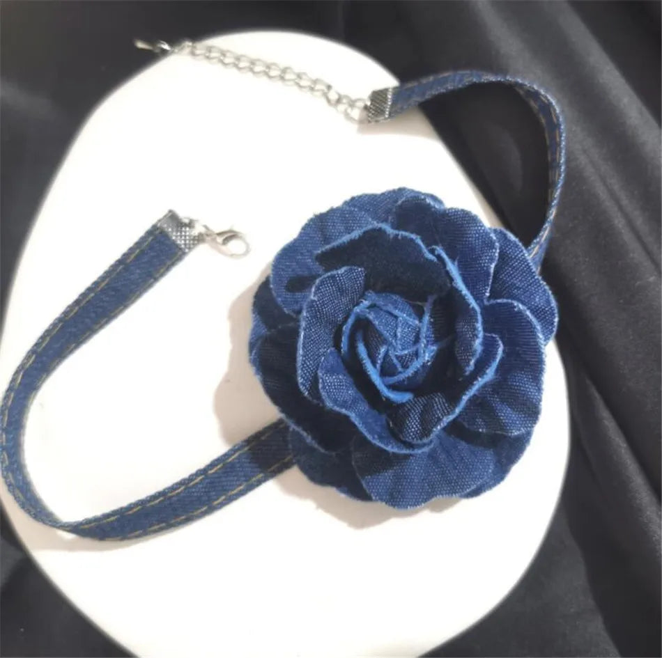 LIZAKOSHT  -  Vintage Blue Jean Layers Flower Chokers Necklaces for Lolita Girl Women Necklace Dress Jewelry D1396