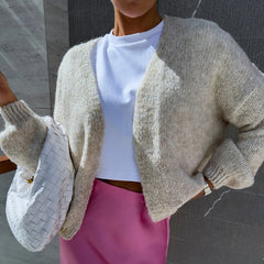 LIZAKOSHT  -  Elegant Solid Color Commuting Sweater Coat Autumn Winter Soft Warm Knitted Sweater Casual Women's V-neck Long Sleeved Cardigan