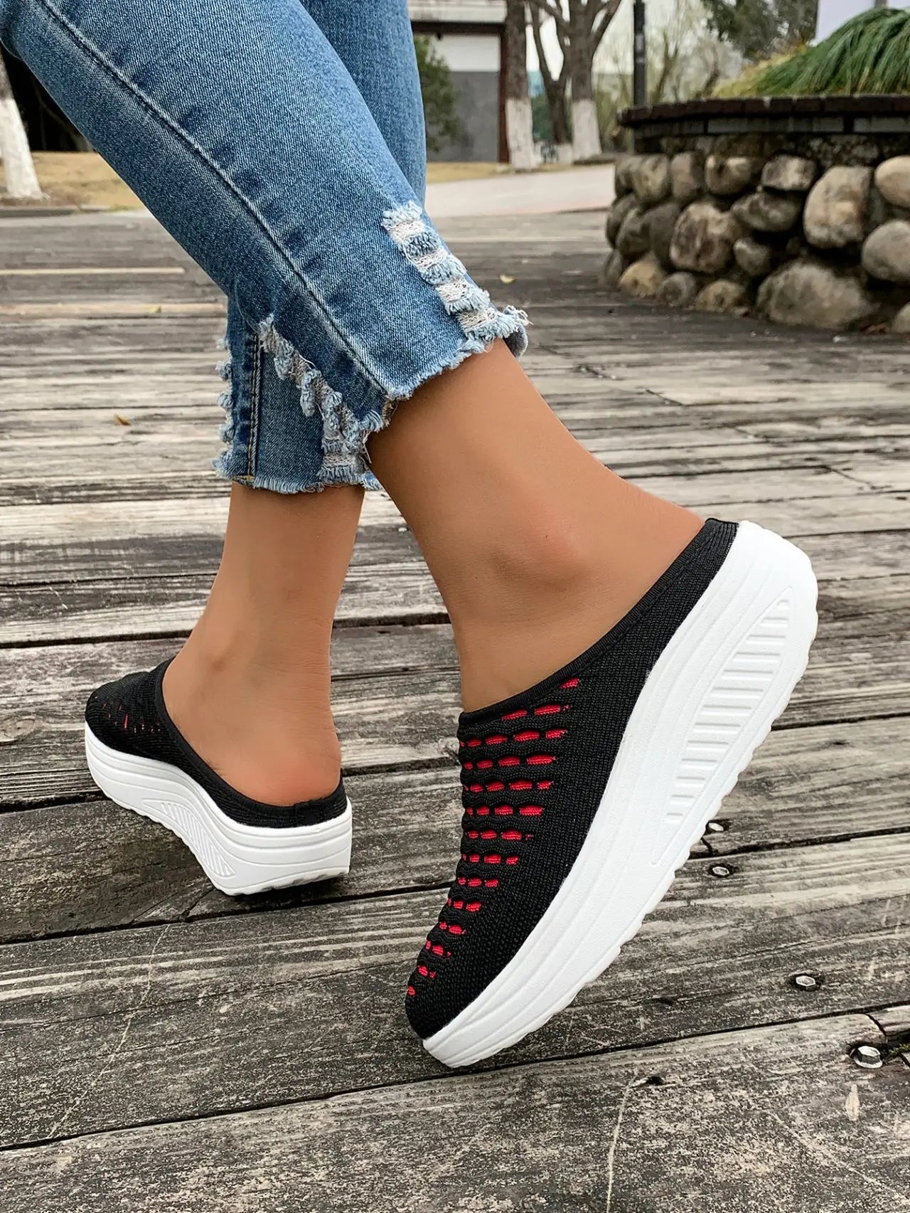 LIZAKOSHT  -  Low Shoes Woman  Cover Toe Massage Slippers House Rome Cotton Fabric Hoof Heels Rubber Slides Shoes Low Home Slippers Women'