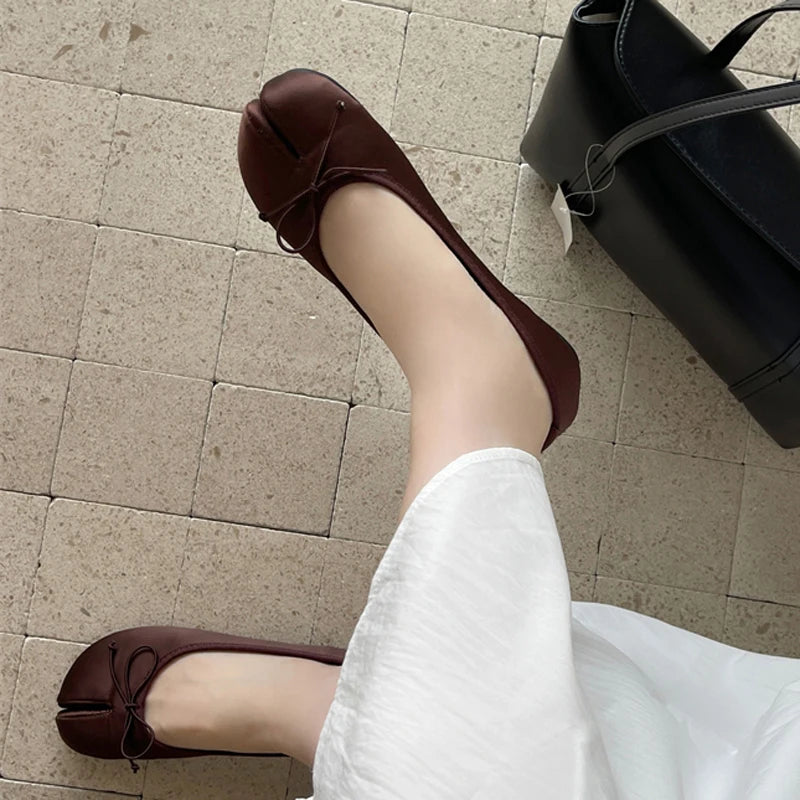 LIZAKOSHT  -  Cosy Soft Satin Split Clip Toe Flats Heels Woman Sandals High Quality Butterfly-kont Daily Dress Casual Shoes