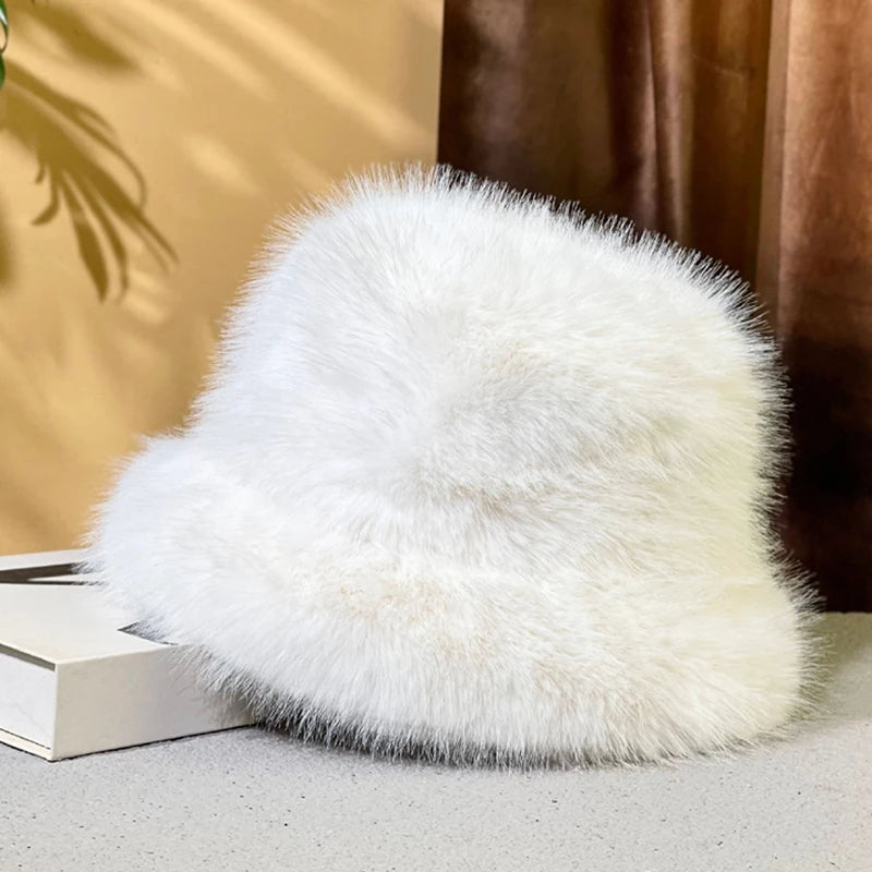 Lizakosht Luxury Faux Mink Fur Bucket Hat for Women Ins Winter Fluffy Plush Warm Fisherman Hat for High Quality Warm Thicken Beanies Hat