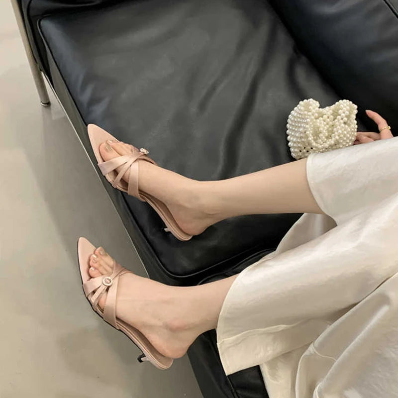 LIZAKOSHT  -  Summer Women's Fashion Low Heel Slippers Elegant Crystal Open Toe Slides Design Style Banquet Party Sandals Shoes