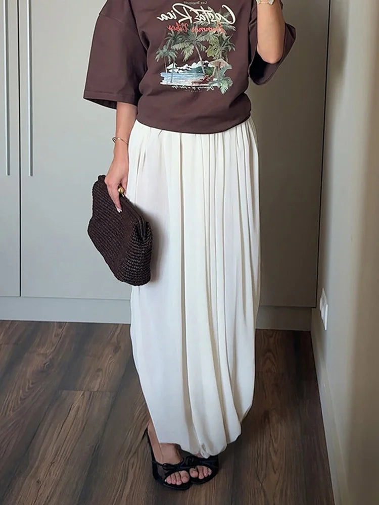 LIZAKOSHT  -  Casual Beach Holiday Long Skirt Women's Mesh Pleated High Waist Solid Elegant Patchwork Summer Maxi Skirt Female Clothes