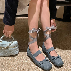 LIZAKOSHT  -  Retro Ballet Shoes Women's Outer Wear Single Shoes Flat Spring and Autumn French Mary Jane Shoes Straps Square Head
