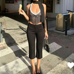 LIZAKOSHT  -  Women Side Slit Capri Pants Stretchy Slim Fit Capris Yoga Leggings Y2k Knee Length Going Out Cropped Pants