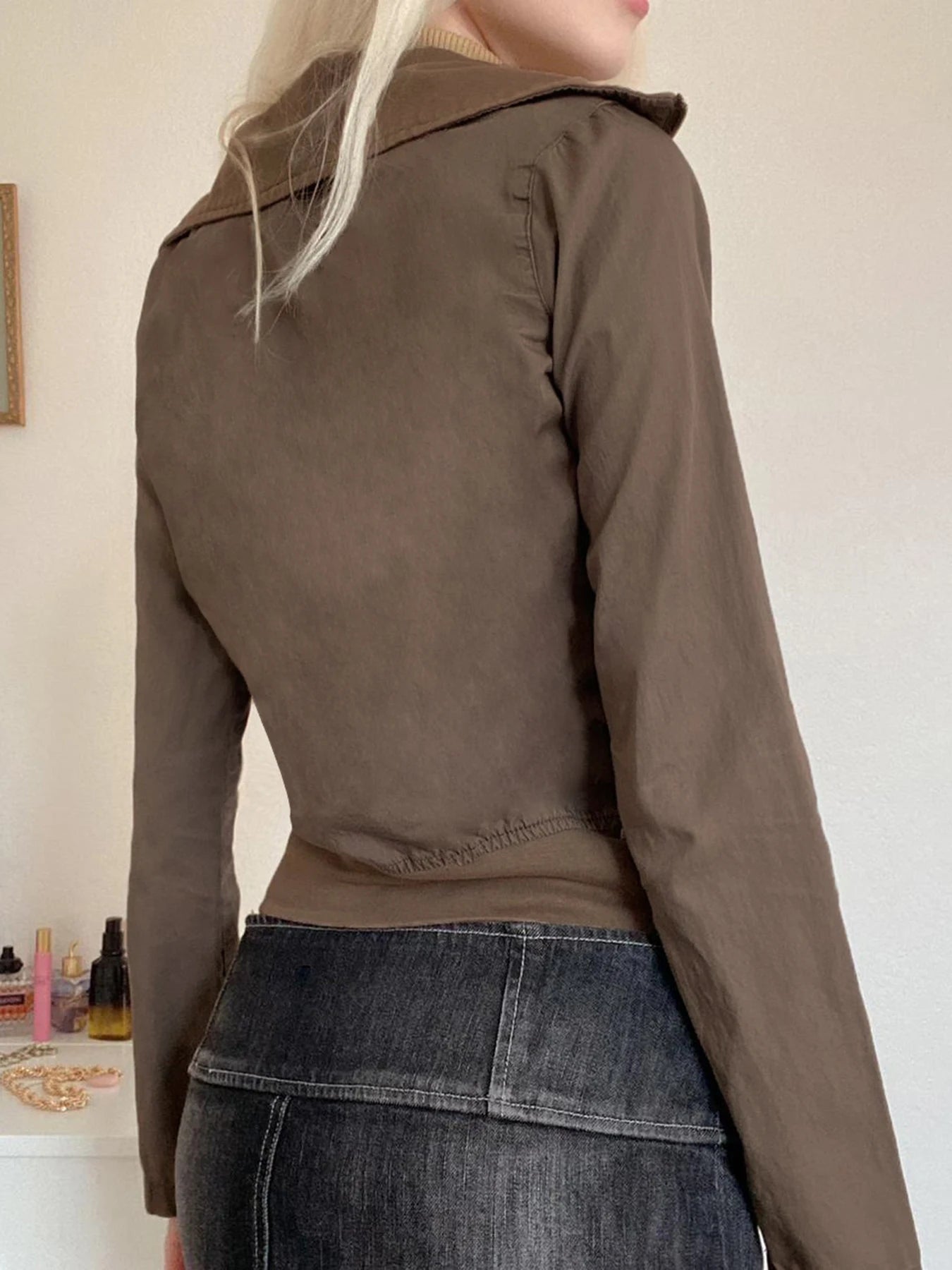 LIZAKOSHT  -  Safari Style Big Pockets Zipper-Up Jackets Casual Solid Turn-Down Collar Long Sleeve Coats Women Autumn Winter Lady