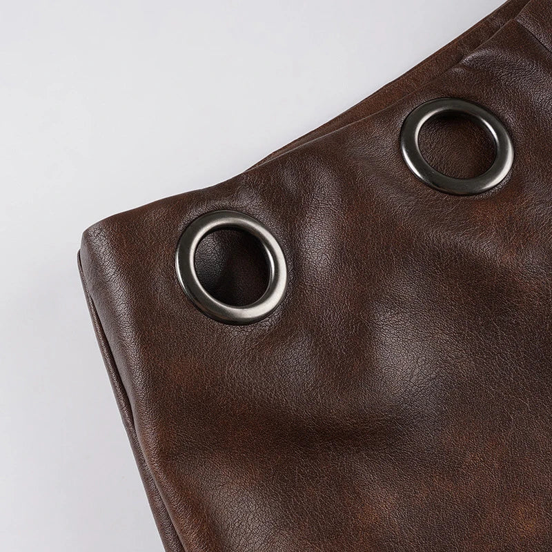 LIZAKOSHT  -  Motorcycle Style Faux Pu Leather Hole High Waist Vintage Summer Vintage Club Hot Sexy Short Pants Tight Slimming Bottoming