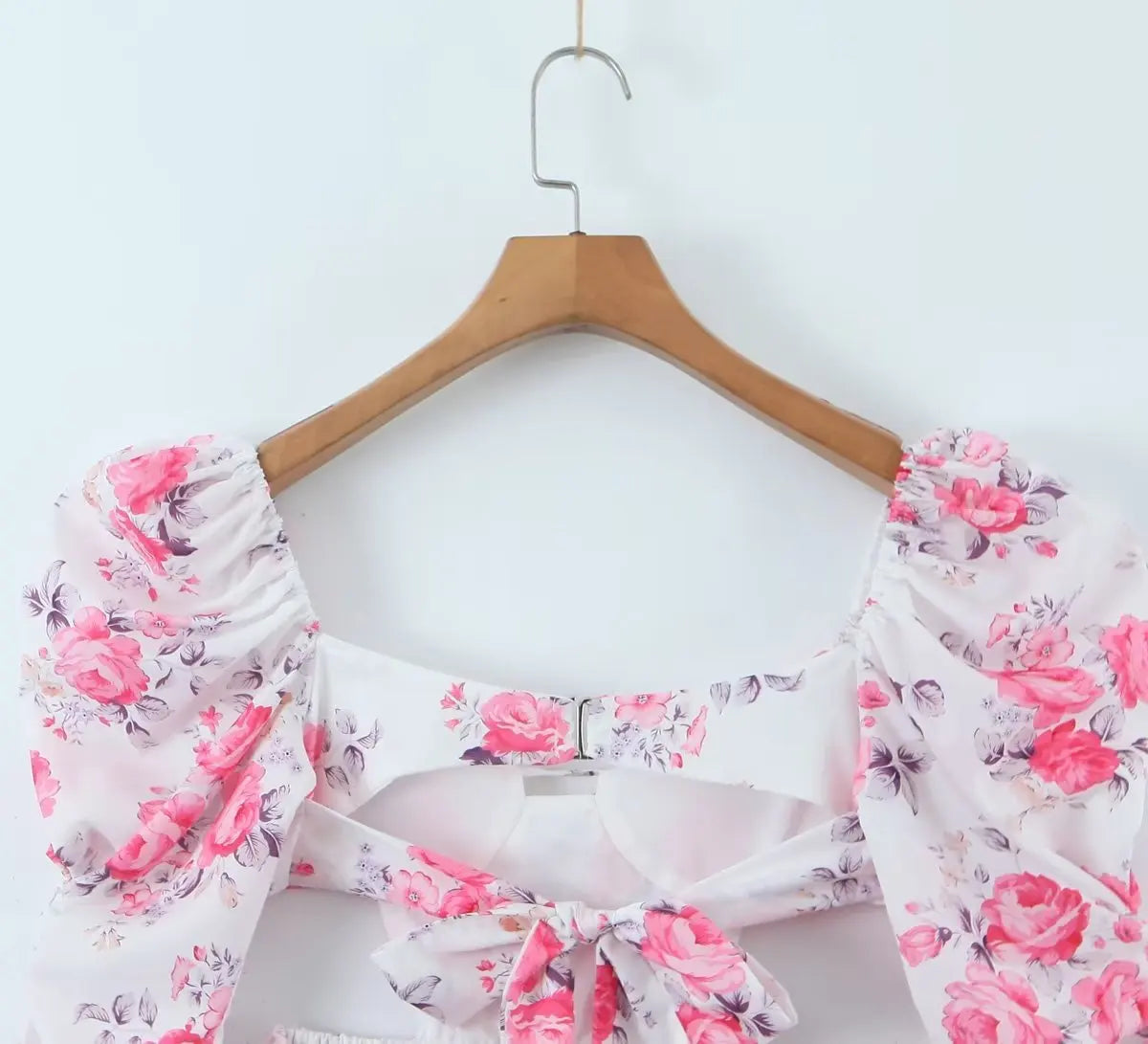 LIZAKOSHT  -  Sexy Backless Hollow Out Waist Mini Dress Women Robe Vintage Short Sleeve Floral Print Boho Dress Summer Party Vestidos