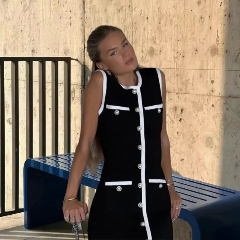 LIZAKOSHT - Luxury Design Button Black Mini Dress Women Summer Dresses Lizakosht LIZAKOSHT - Luxury Design Button Black Mini Dress Women Summer Dresses Lizakosht