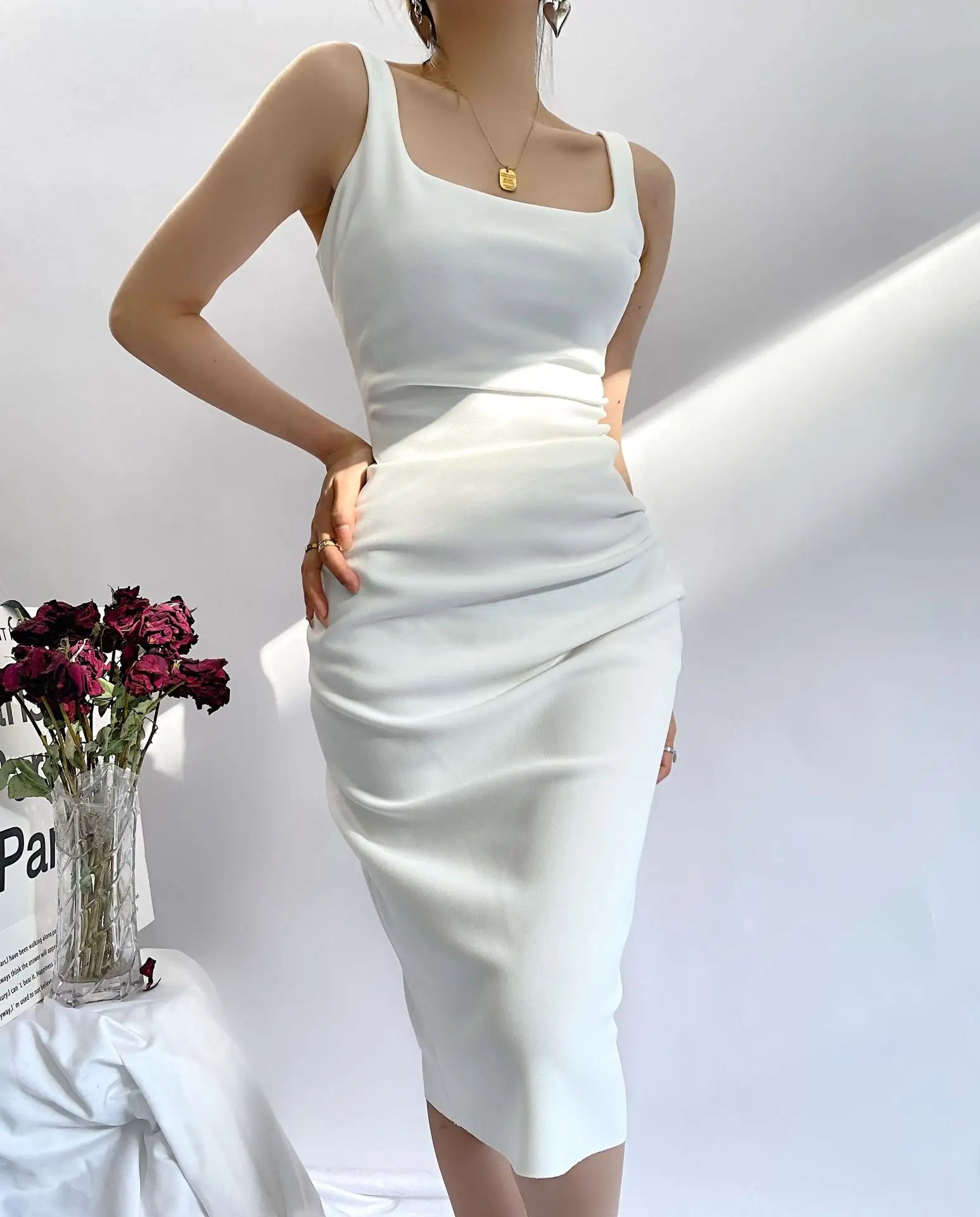 LIZAKOSHT  -  Summer New European and American Sexy Design Sense Word Collar Hem Split Dress Women's Dress