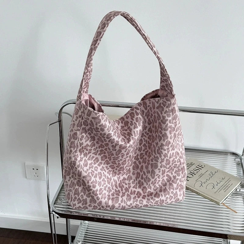 LIZAKOSHT  -  Women's Pink Leopard Print Shoulder Bag Large Capacity Casual Tote Simple Double Sided Use For Work Commuting