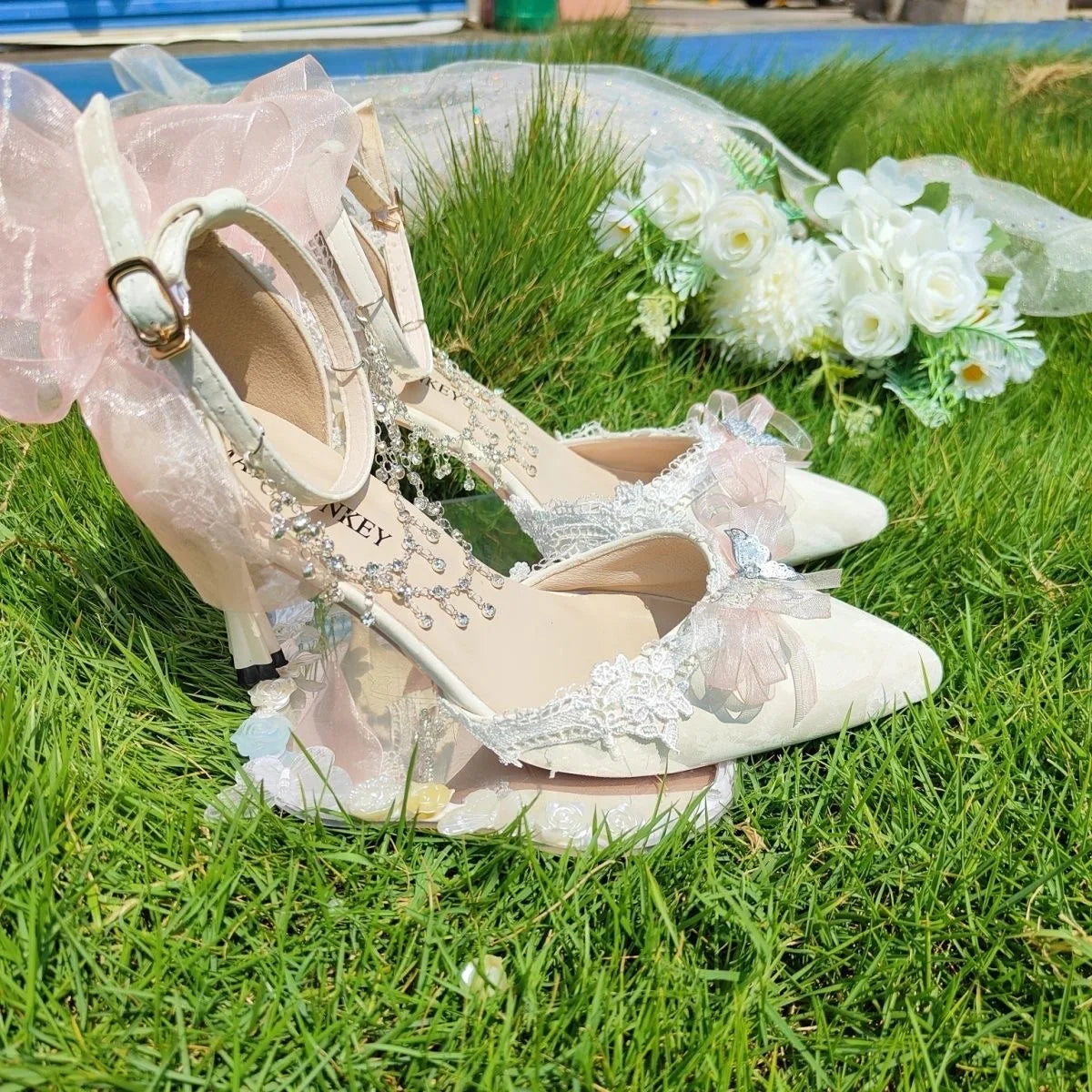 LIZAKOSHT  -  women's luxury low heel shoes lolita mary jane shoes Weddings bridal shoes bow butterfly y2k slingback heels for ladies