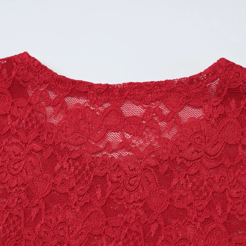 LIZAKOSHT  -  Women Vintage Lace See Through Short Sleeve T Shirt Summer O Neck Solid Pullover Female Streetwear Club Bodycon Tshirt 2025