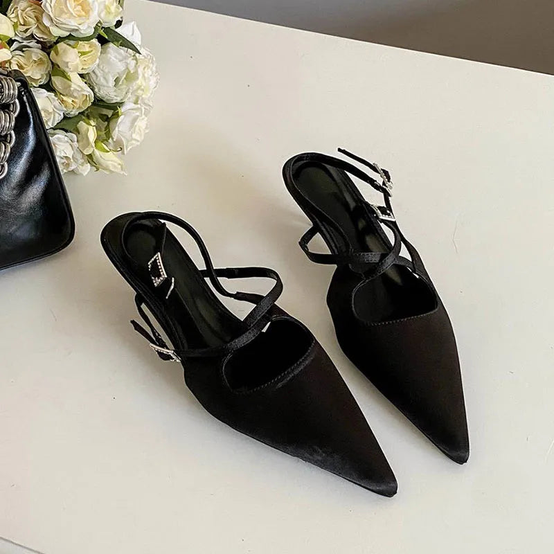 LIZAKOSHT  -  Spring Fashion Narrow Band Buckle Strap Sandals Women Pumps Elegant Pointed Toe Thin Heel Party Dress Ladies Shoes Footwear