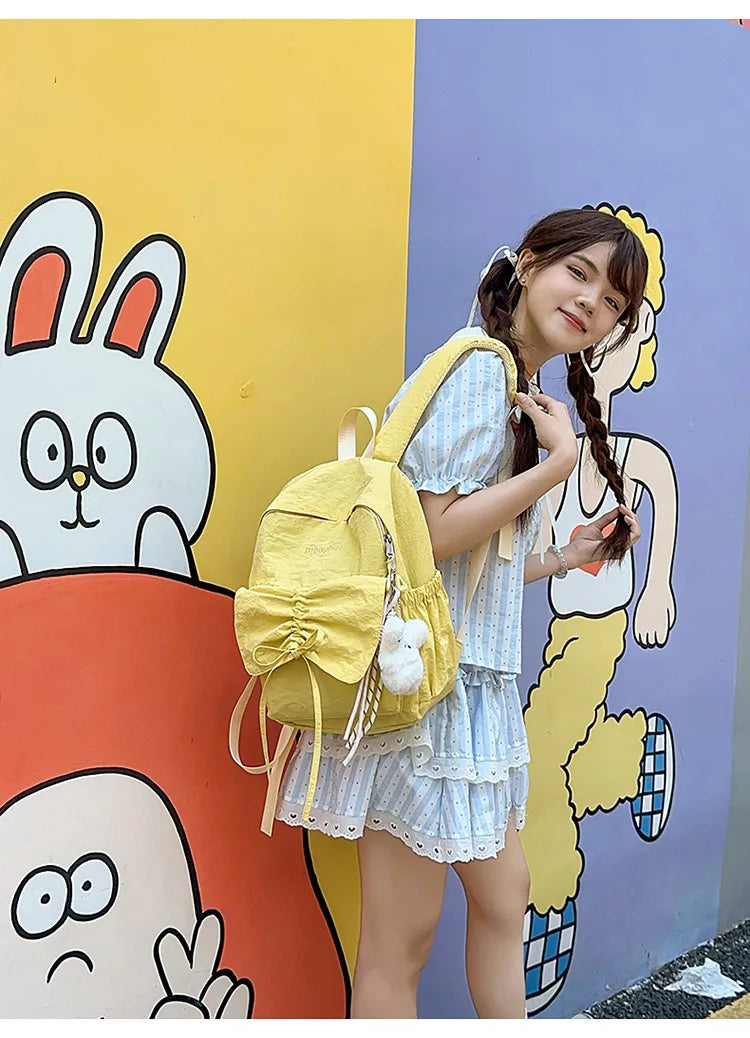 LIZAKOSHT  -  Junior High School Girl Backpack Summer New College Style Bow School Backpack Fashion Candy Colored Pleated Backpack School Bag