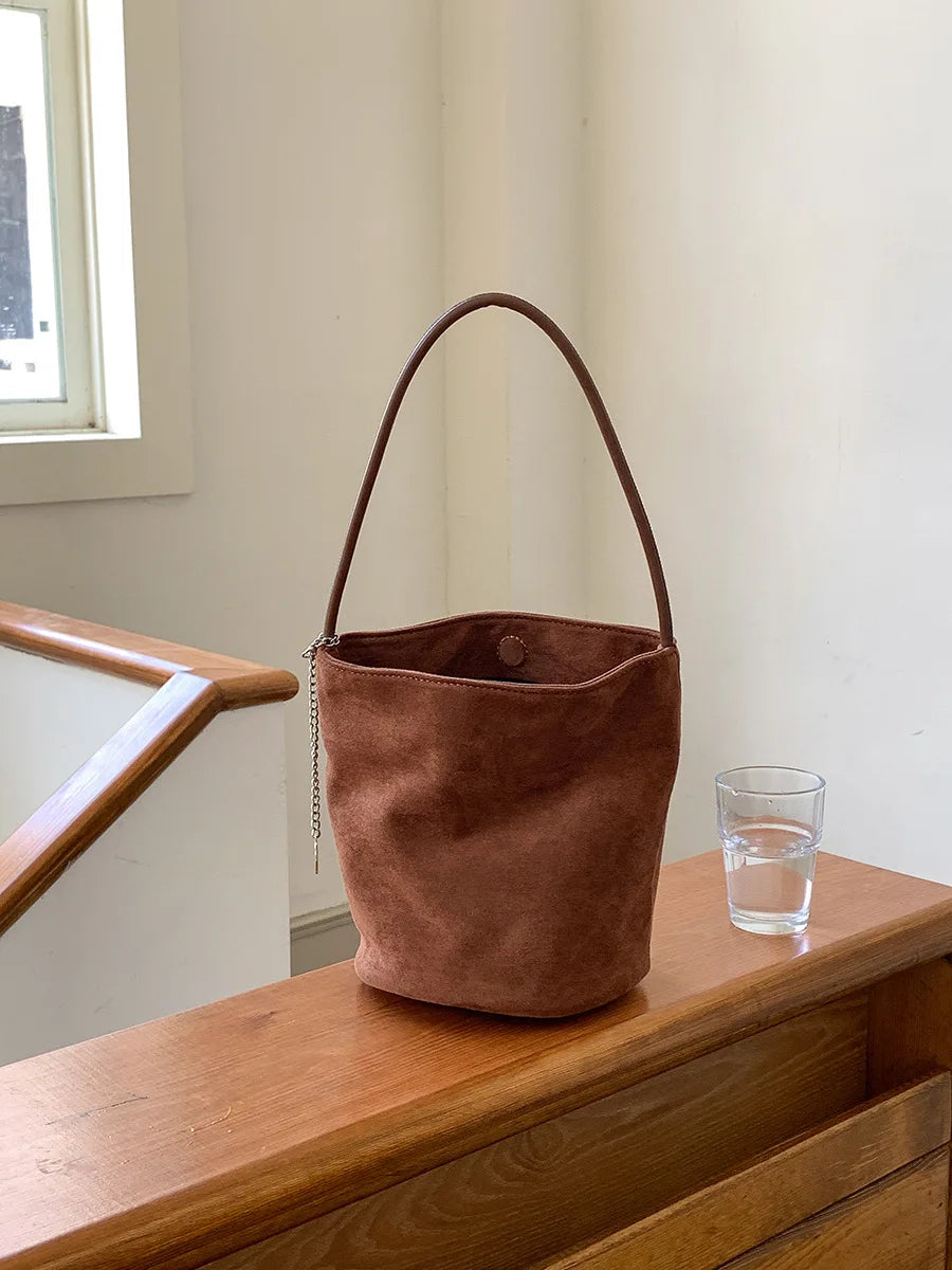 LIZAKOSHT  -  Vintage Tassel ladies bucket shoulder bags small Matte PU Leather lady handbag winter new Faux suede female totes bolsos