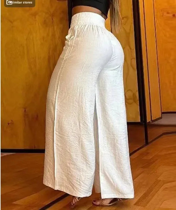 LIZAKOSHT  -  High Waist Wide Leg Pants Pure Color Loose plus Size Flared Trousers Women's Fashion plus Polyester Spring Autumn Season