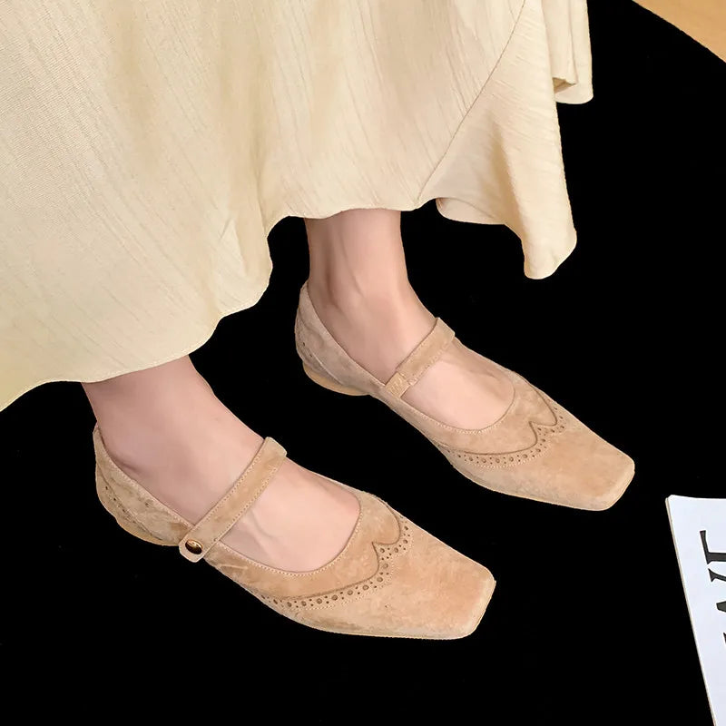 LIZAKOSHT  -  Fashion Women's Shoes New High Quality Suede Retro Mary Jane Shoes Square Headed Carved Low Heels Shoes Lightweight Shoes