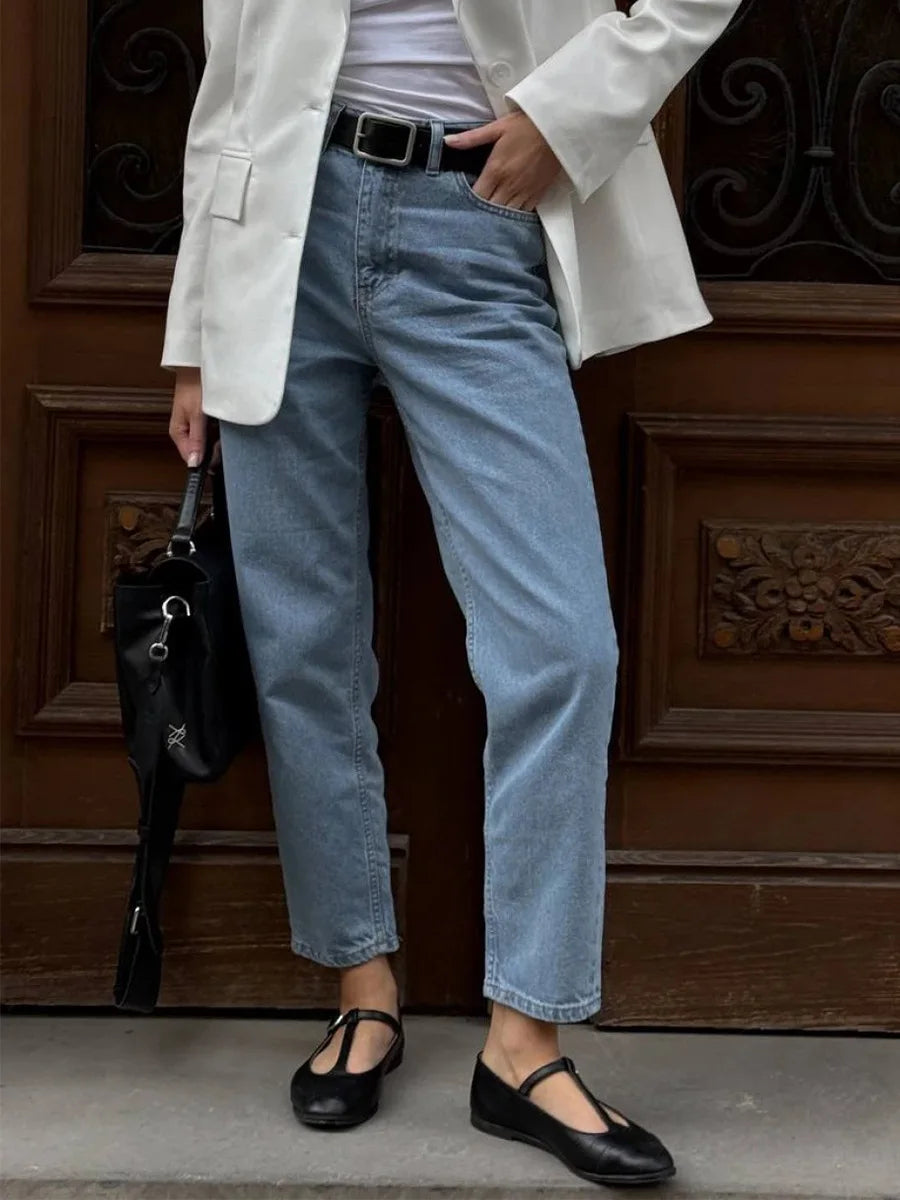 LIZAKOSHT  -  Retro High Waist Straight Jeans Autumn and Winter Women's Temperament Feet Jeans