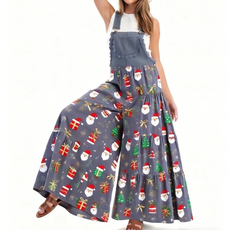 LIZAKOSHT  -  Womens Overalls Casual Loose Dungarees Ugly Christmas Costumes for Women Santa Claus Romper Jumpsuits Fit Overall Bib Pants