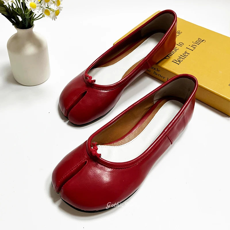 LIZAKOSHT  -  Women Red Ballets Shoes Split Toe Flat Ballerines Mary Janes Plus Size 44  Lolita Dress Ballerina Zapato Muje