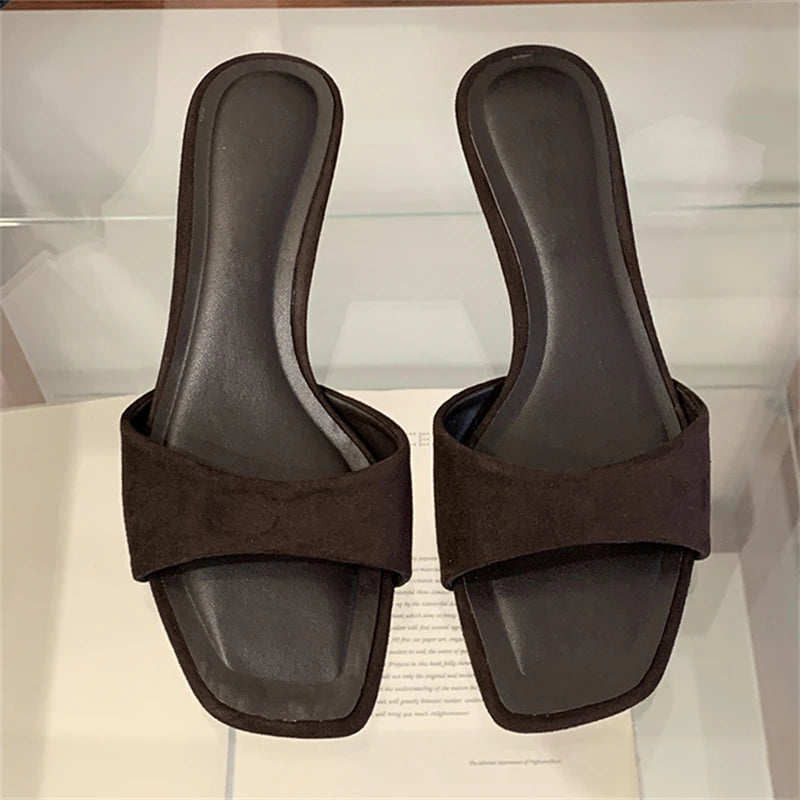LIZAKOSHT  -  New Fashion Open Toe Women Slippers Summer Square Low Heels Casual Party Dress Slides Ladies Shoes