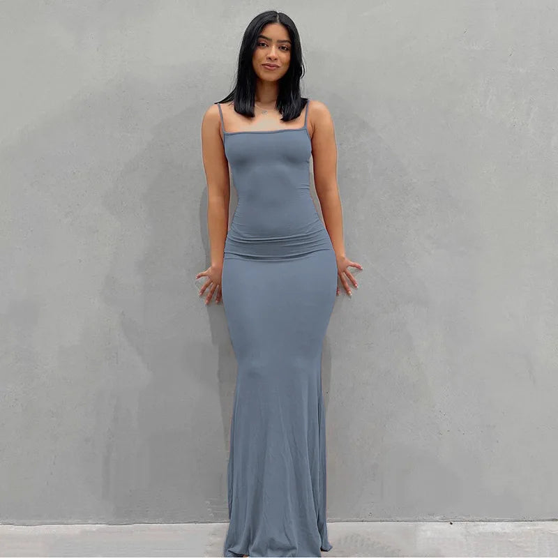 LIZAKOSHT  -  Fashion Elegant Temperament Pure Desire Sexy Long Milk Silk Wrap Dr Women's Summer Basic Thin Fabric Mid Waist Gown Tail Skirt