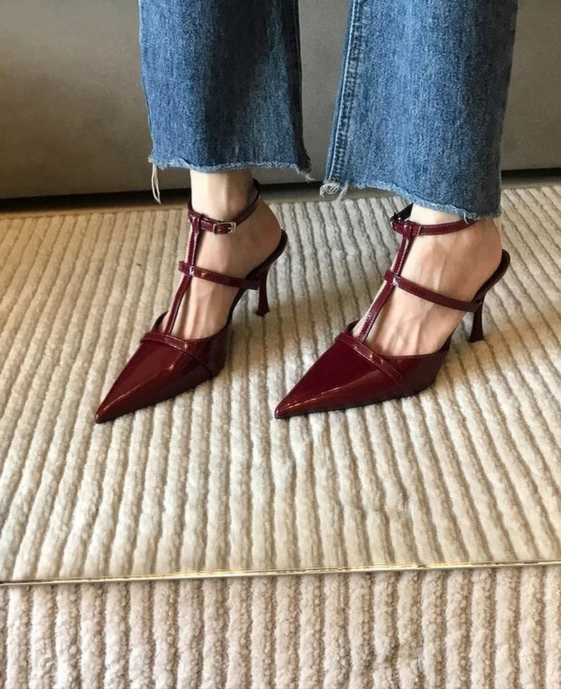 LIZAKOSHT  -  New Women Close Toe Sandals,Sexy Summer High Heels Shoes,Ankle Strap,Mid Hollow Out,34-39,Red,Black,White,Dropship