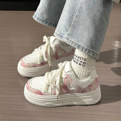 LIZAKOSHT  -  Sweet Pink Shoes for Women PU Leather Fashion Collegiate Style Women Sneakers Casual Versatile Kawaii Ladies Shoes