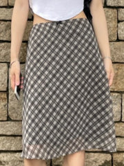 LIZAKOSHT  -  Korea Chic Spring French Retro Skirt Women High Waist Plaid Mid-Length Skirt Female Casual Vintage Designer Y2k Skirt 2024 New