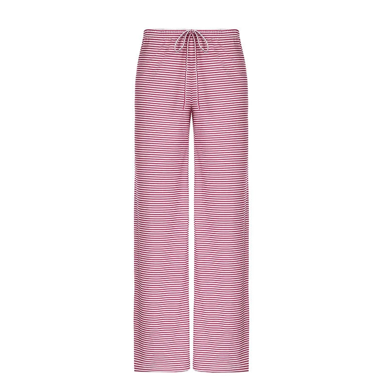LIZAKOSHT  -  Y2K Women Casual Knit Pants Slim Fit Lazy Style Striped European American Versatile Waist Cinching Trousers