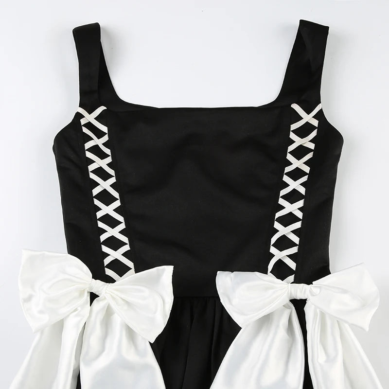 LIZAKOSHT  -  French Princess Fashionable and Fashionable Cross Tie Bow Dress, Small Black Dress with Small Design Sense
