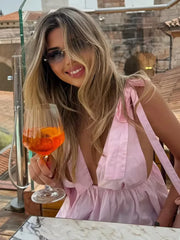 LIZAKOSHT  -  Woman Sexy Sleeveless Backless Deep V-Neck Slim Elegant Tops Summer New Women's White Bow Wrinkles Decorate Top