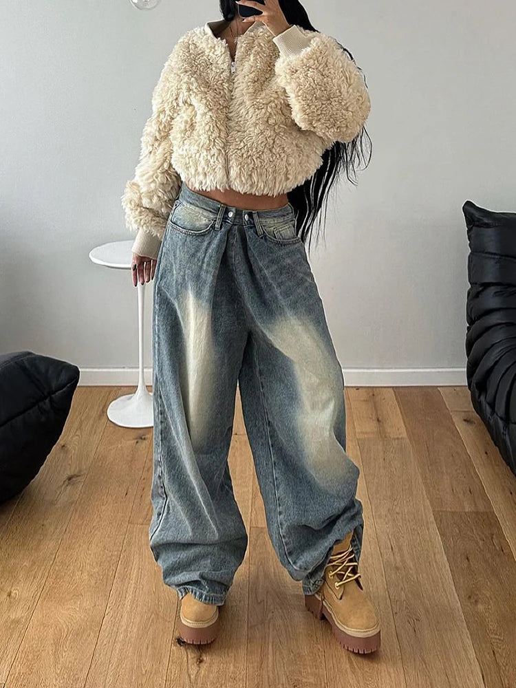 LIZAKOSHT  -  Streetwear Baggy Jeans Women Fashion Low Waist Jean Pants Y2K Vintage Casual Oversize Straight Washed Denim Trousers