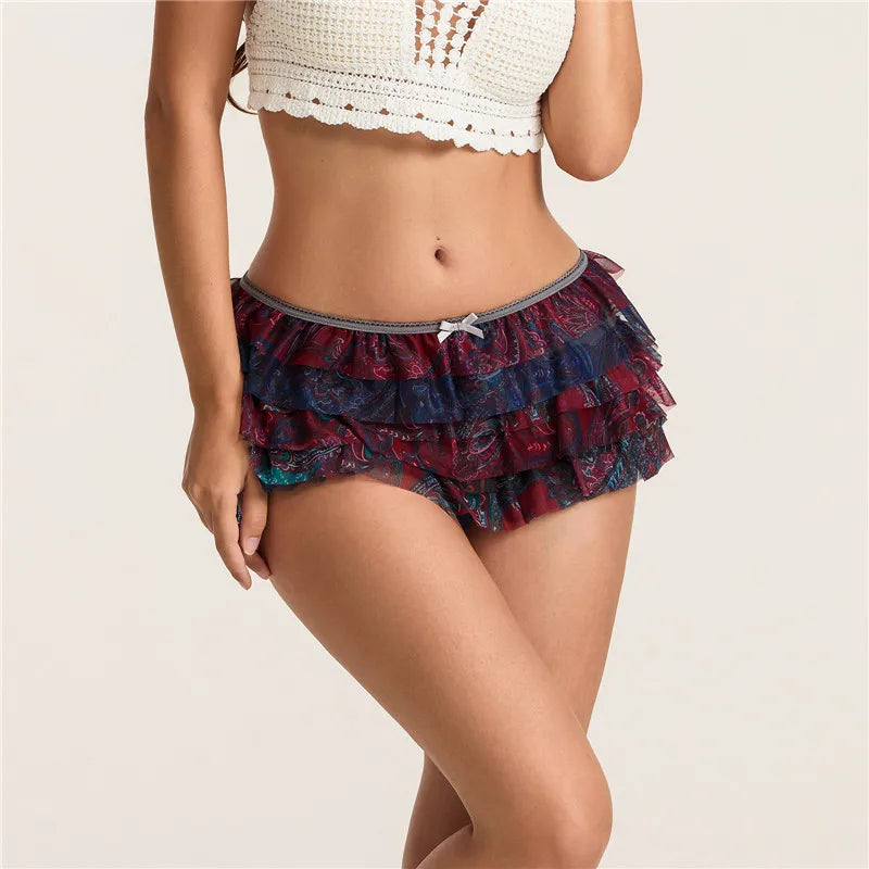 LIZAKOSHT  -  Y2K Women Lace Bloomers Ruffle Shorts Layered Pumpkin Pants Lolita Cute Pettipants Sexy Coquette Boyshorts Micro Bottoms