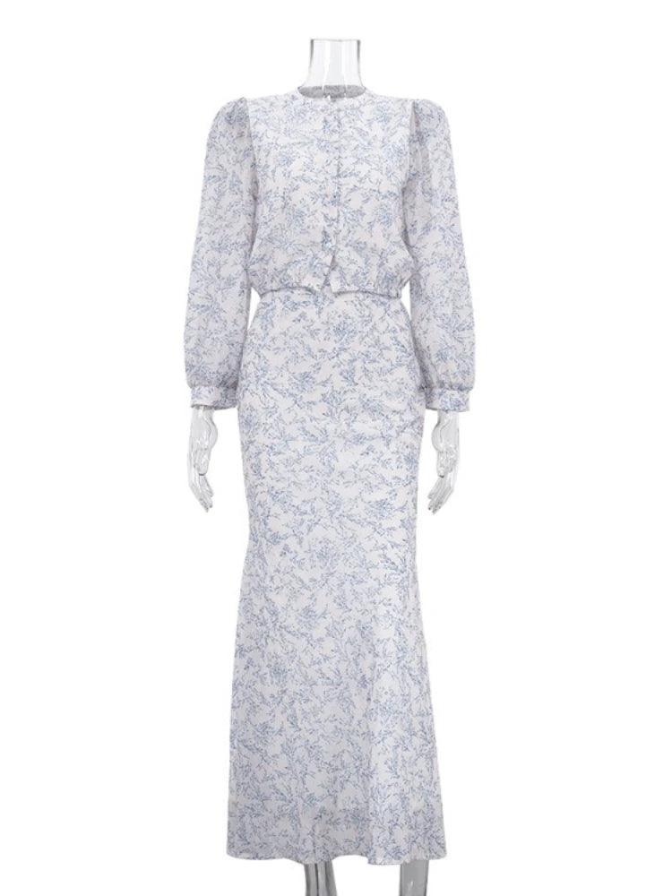 LIZAKOSHT  -  Commute Printed Female 2 Piece-Set Long Skirt Patchwork High Waist Short Top And Slim Maxi Skirt Sets New Women's Outfits