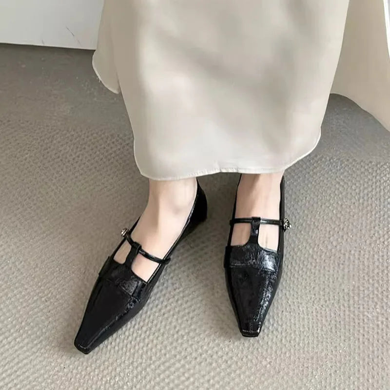 LIZAKOSHT  -  Fashion Luxury Dress Flats Heel Mary Jane Shoes Women Loafers Female Pointed Toe Ballerina New Spring Footwear Office Mujer