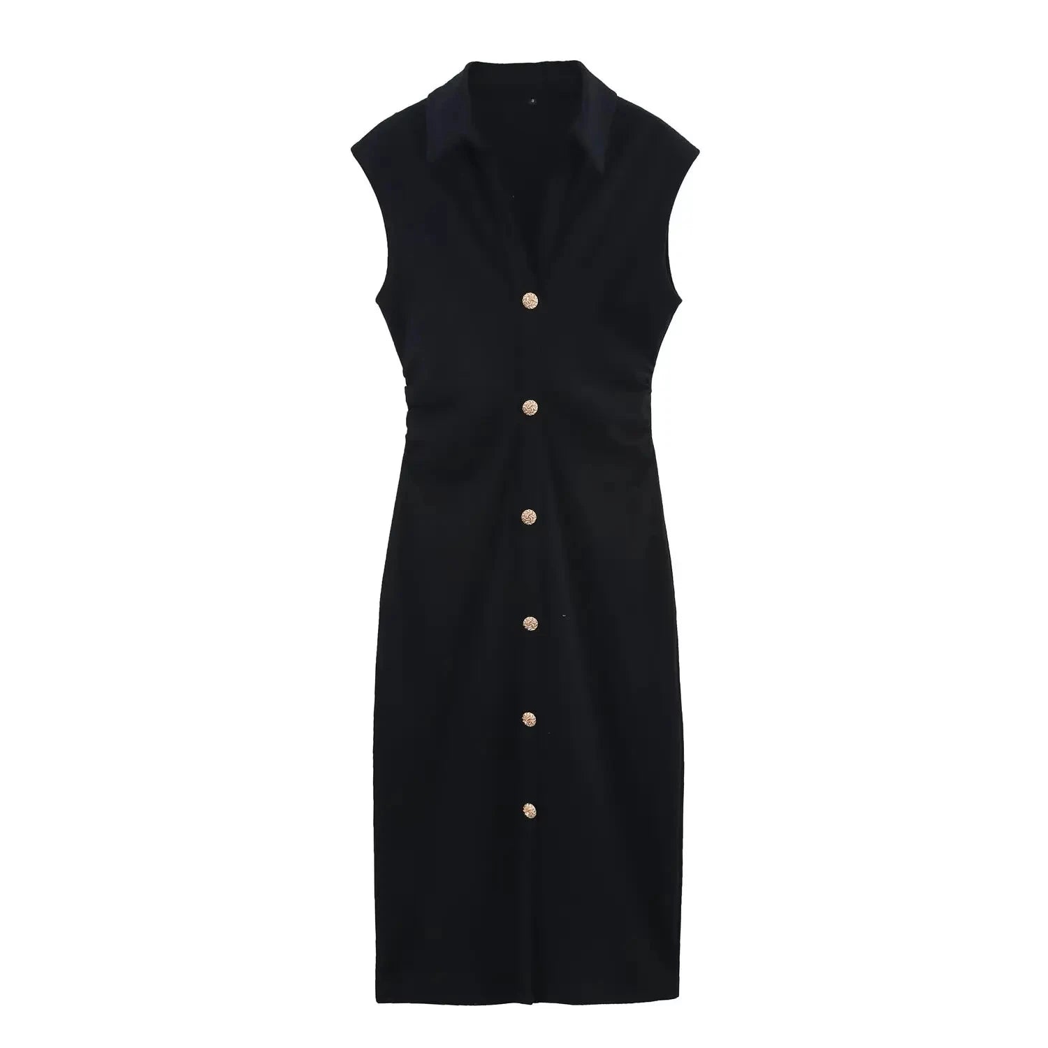 LIZAKOSHT  -  Elegant Long Dress Women 2025 New Summer Chic Sleeveless Ruched Single Breasted Midi Dresses Office Lady Vintage Causal Dress